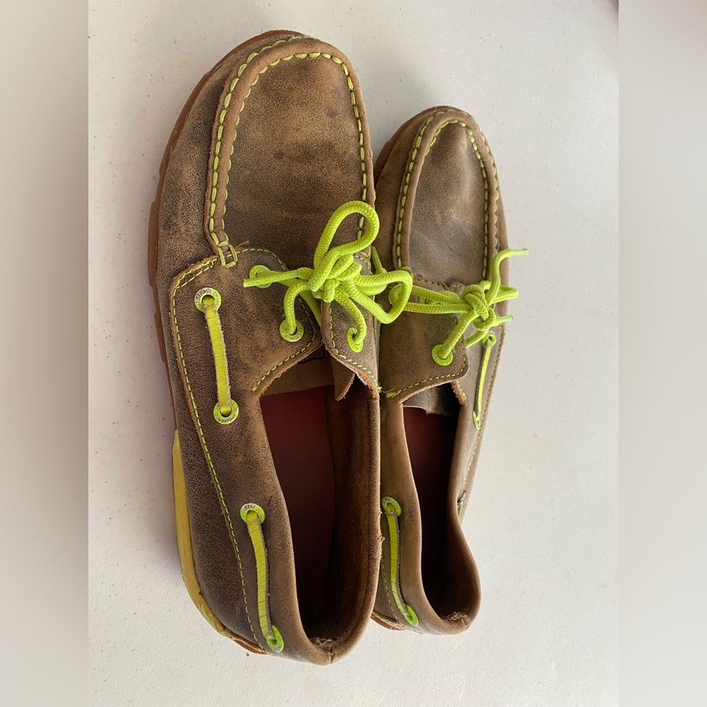 Twisted X Brown and Neon Green Loafers